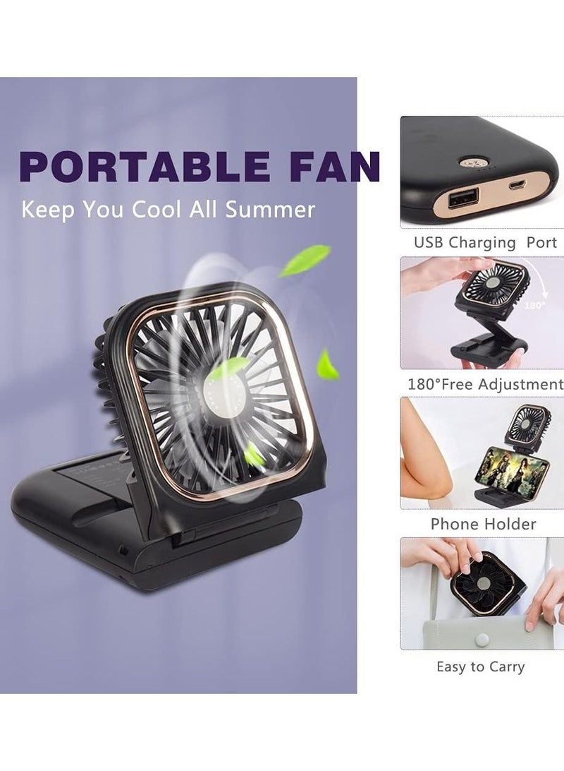 عام مروحة محمولة ، مروحة صغيرة محمولة ، مروحة شخصية قابلة لإعادة الشحن ، 3000 مللي أمبير في الساعة 3 سرعات تعمل بالبطارية مروحة تبريد للرقبة واليد 3 في 1 ، مروحة كهربائية سوداء للتخييم في الهواء الطلق - Image 2