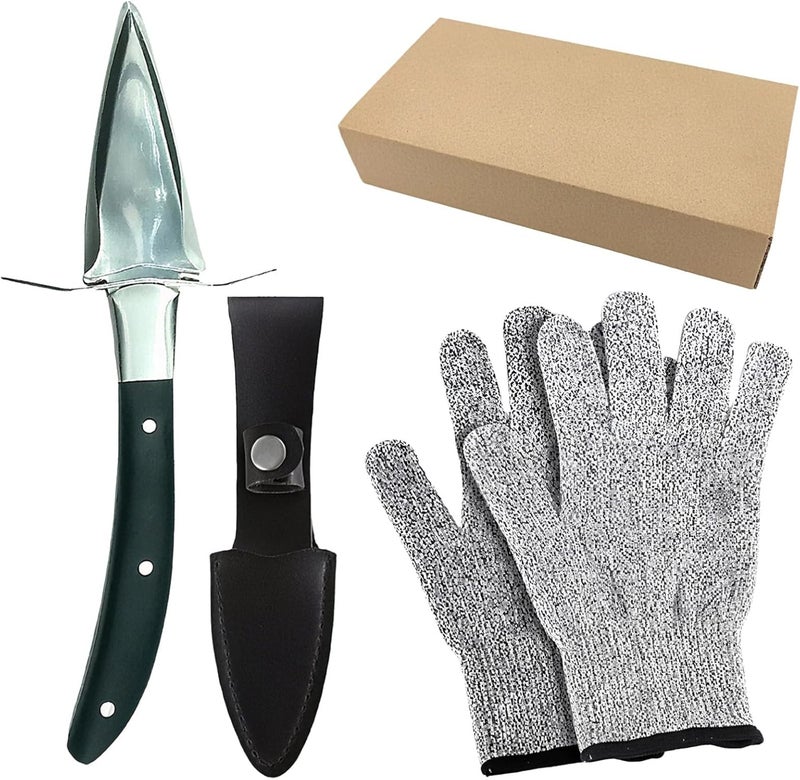 Stainless Steel Oyster Knife Kit, Wood Handle & Sheath - Image 1