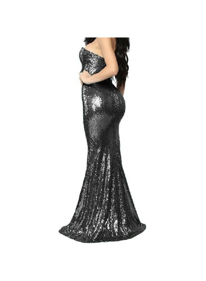 Black sequin evening dress with capes and open side - Image 3