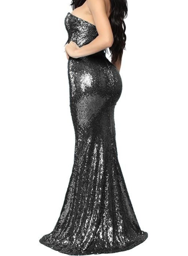 Black sequin evening dress with capes and open side - Image 2