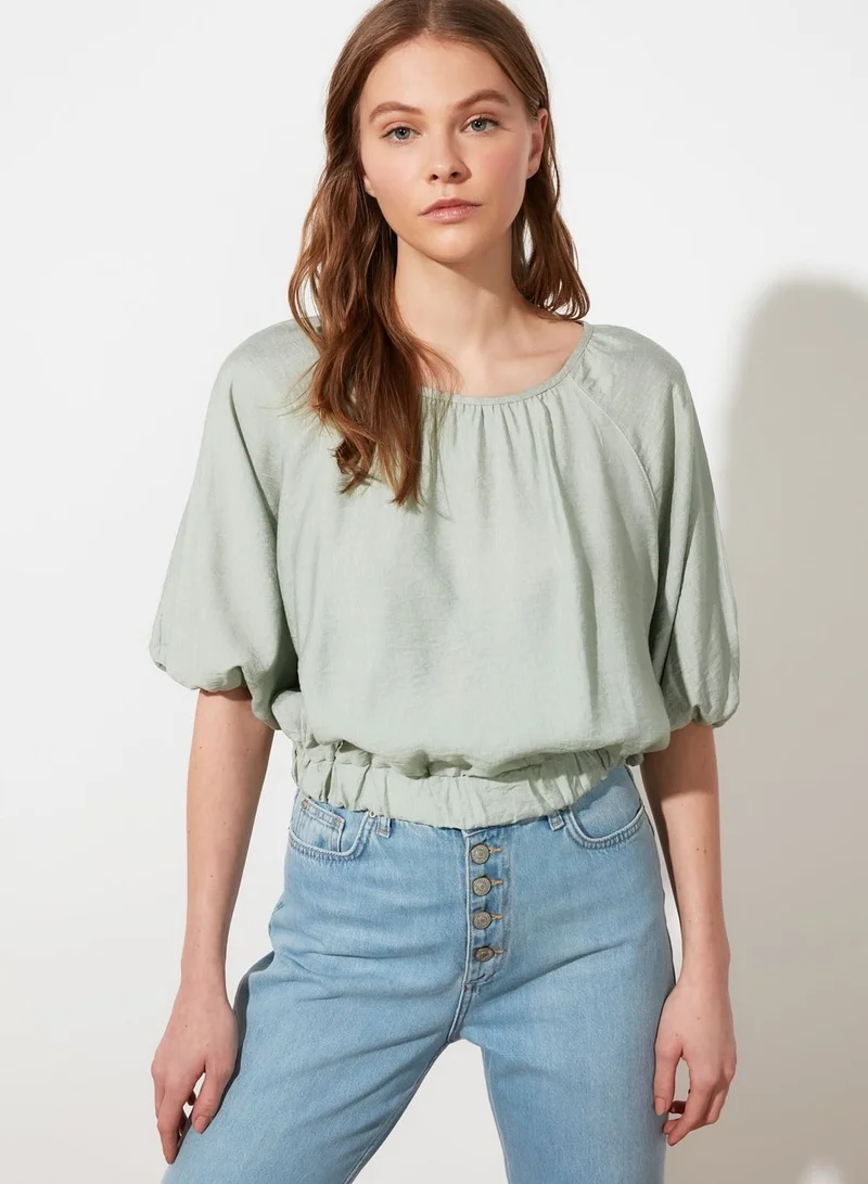 trendyol Crew Neck Drawstring Waist Top