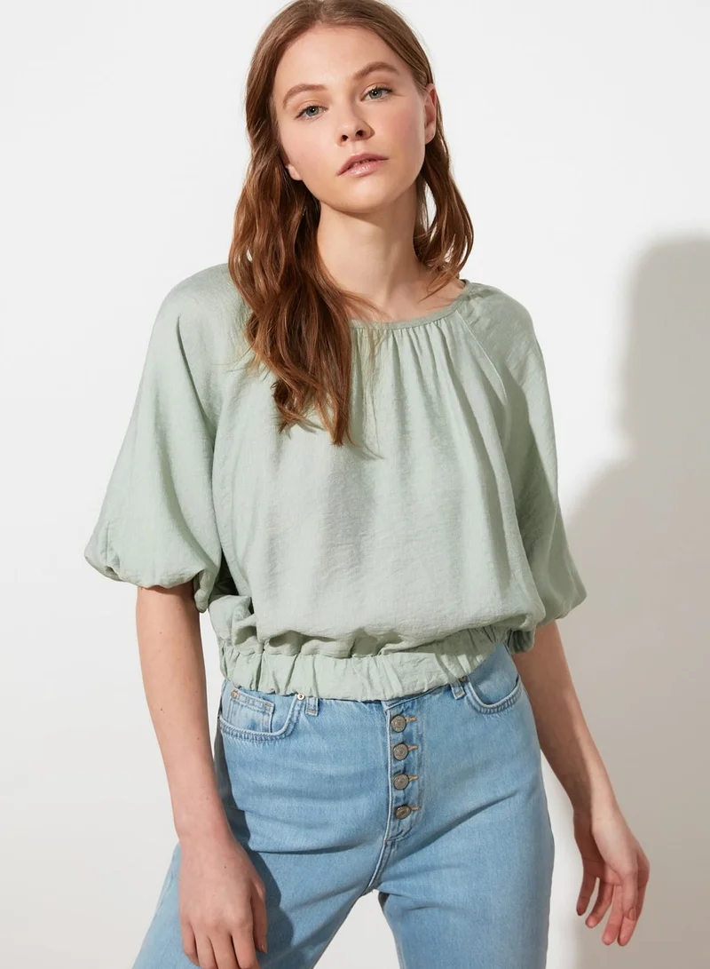 trendyol Crew Neck Drawstring Waist Top