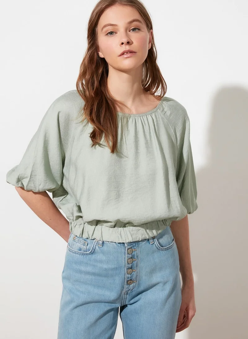 trendyol Crew Neck Drawstring Waist Top