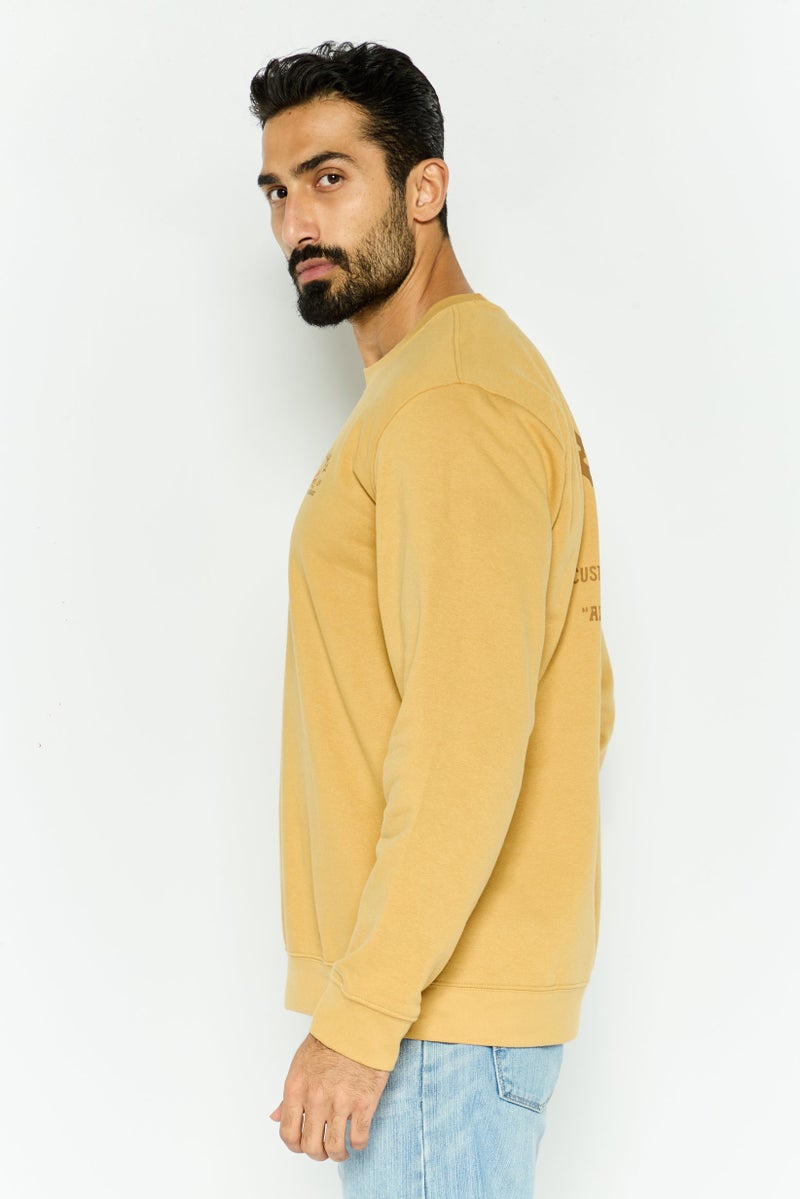Hurley Men Crew Neck Long Sleeve Brand Logo Sweatshirts, Light Brown  - Image 4