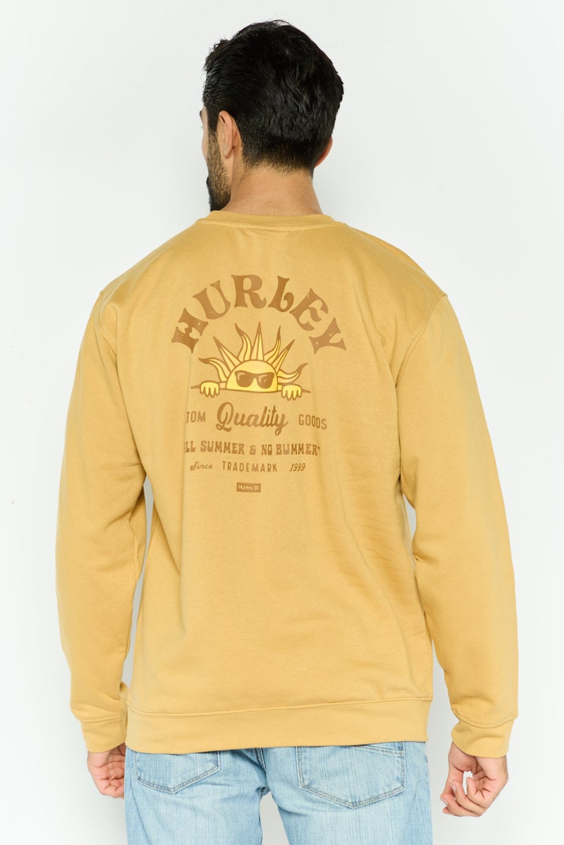 Hurley Men Crew Neck Long Sleeve Brand Logo Sweatshirts, Light Brown  - Image 3