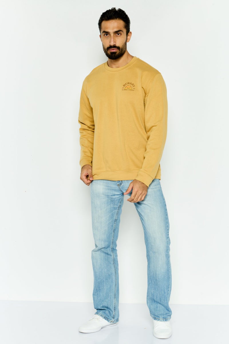 Hurley Men Crew Neck Long Sleeve Brand Logo Sweatshirts, Light Brown  - Image 2