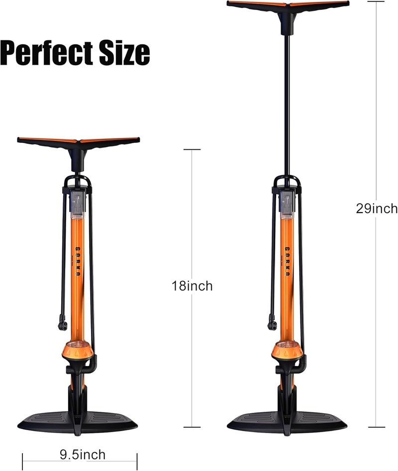 GOBKO Bike Pump with Gauge,Bicycle Floor Pump for Presta and Schrader Valves Bike Tire Pumps Inflator High Pressure 160PSI & 11BAR Portable Air Pump for Road Bike Car MTB Sports Balls - Image 2
