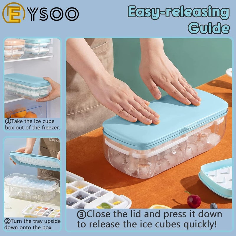 EYSOO Ice Cube Tray with Lid 48 Grids Easy-release Ice Cube Molds for Freezer BPA Free Ice Cubes Maker Ice Tray with Bin for Beverage Coffee Fruit Yogurt (Blue) - Image 2