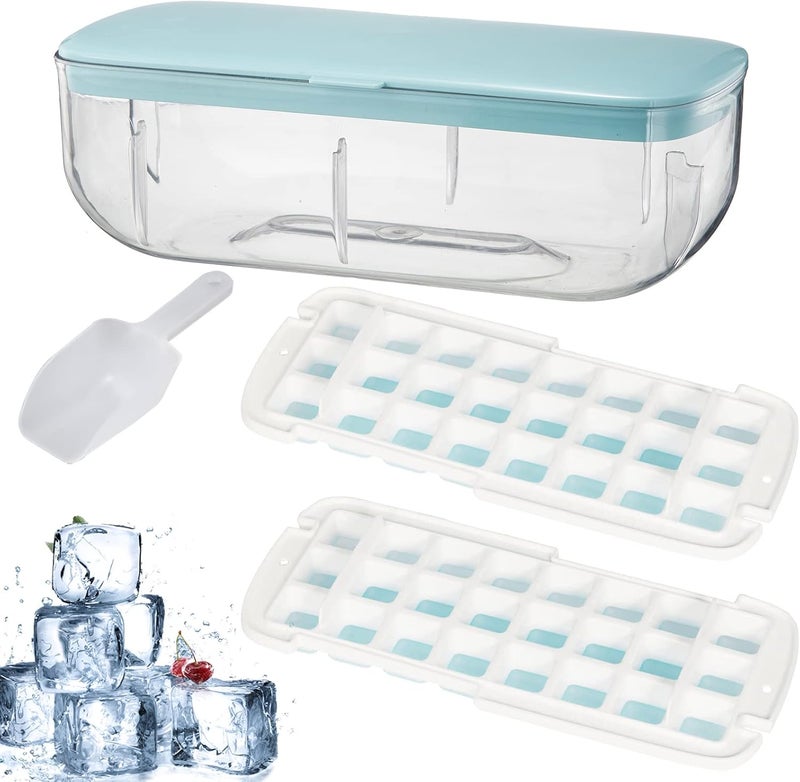 EYSOO Ice Cube Tray with Lid 48 Grids Easy-release Ice Cube Molds for Freezer BPA Free Ice Cubes Maker Ice Tray with Bin for Beverage Coffee Fruit Yogurt (Blue) - Image 1