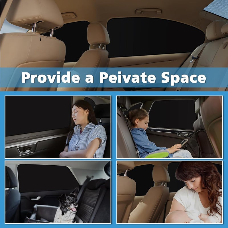 XCBYT Car Window Shades - Car Priavcy Curtains Window Shades for Car Baby 100% Sun Glare and UV Rays Interior Protection for Kids 4 Pcs Magnetic Retractable Foldable Auto Accessories, black - Image 3