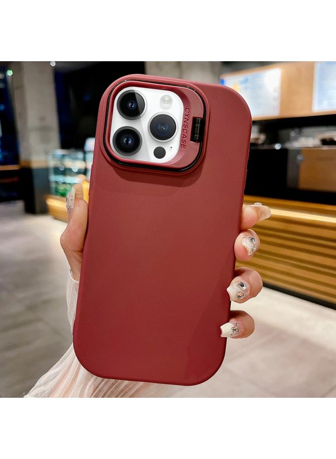 جراب هاتف TPU بملمس الجلد لهاتف iPhone 13 Pro مع حامل عدسة (أحمر نبيذي)