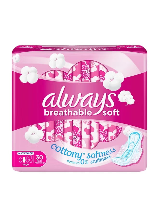 Always Breathable Soft Maxi Thick, Large Sanitary Pads With Wings, 30 Pads Large - Image 1