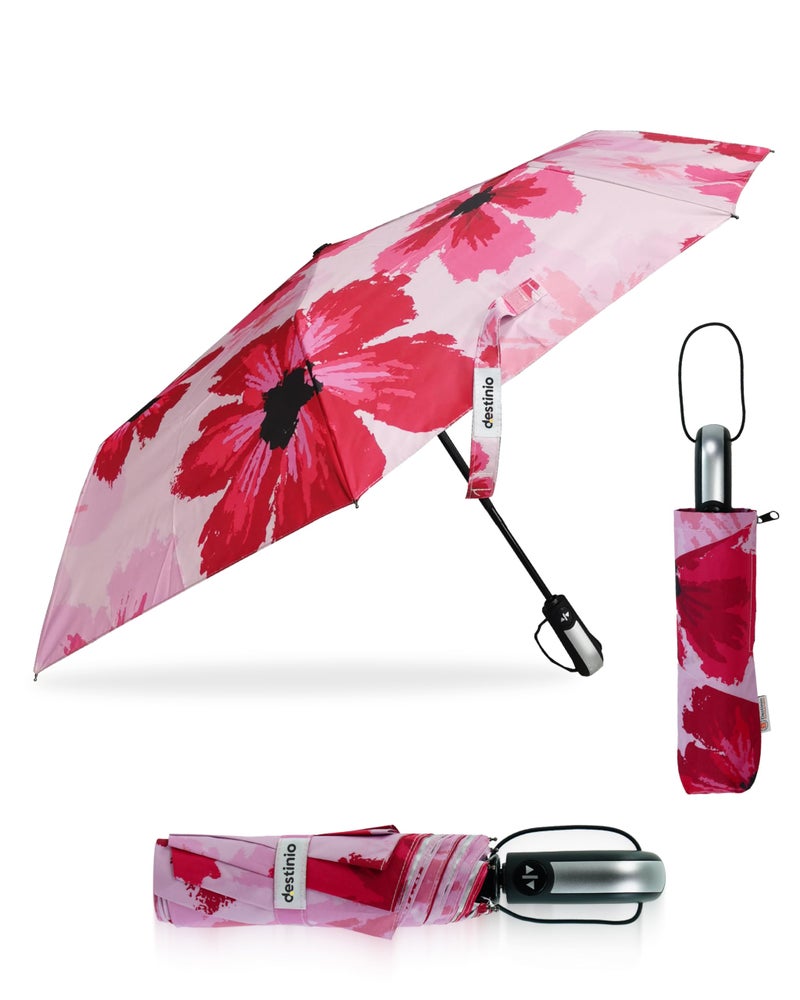 Destinio Umbrella for Women -3 Fold, UV Coated, Auto Open Close- Printed Design Umberallas for Ladies, Girls and Men (Printed Pink) - Image 1