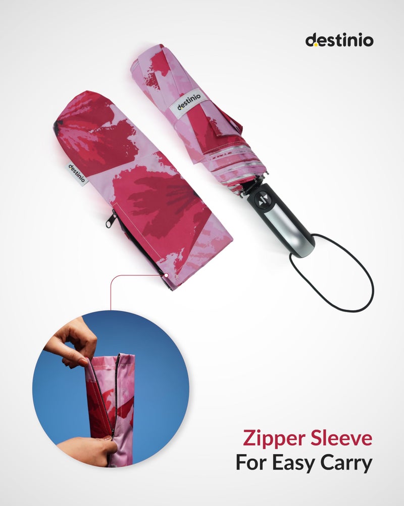 Destinio Umbrella for Women -3 Fold, UV Coated, Auto Open Close- Printed Design Umberallas for Ladies, Girls and Men (Printed Pink) - Image 2