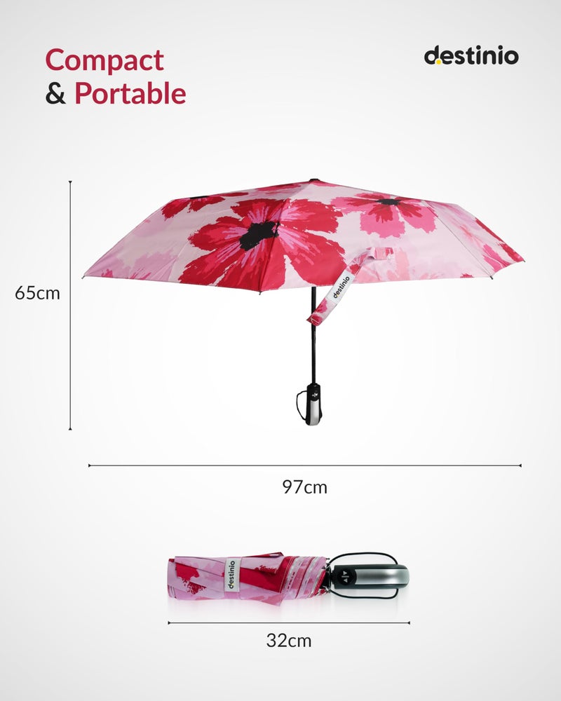 Destinio Umbrella for Women -3 Fold, UV Coated, Auto Open Close- Printed Design Umberallas for Ladies, Girls and Men (Printed Pink) - Image 4