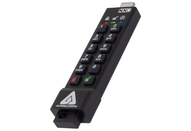 Apricorn Apricorn 256GB Aegis Secure Key 3 NXC 256-Bit Hardware-Encrypted USB 3.2 Type C Flash Drive, FIPS 140-3 Level 3 Validated (ASK3-NXC-256GB),Black