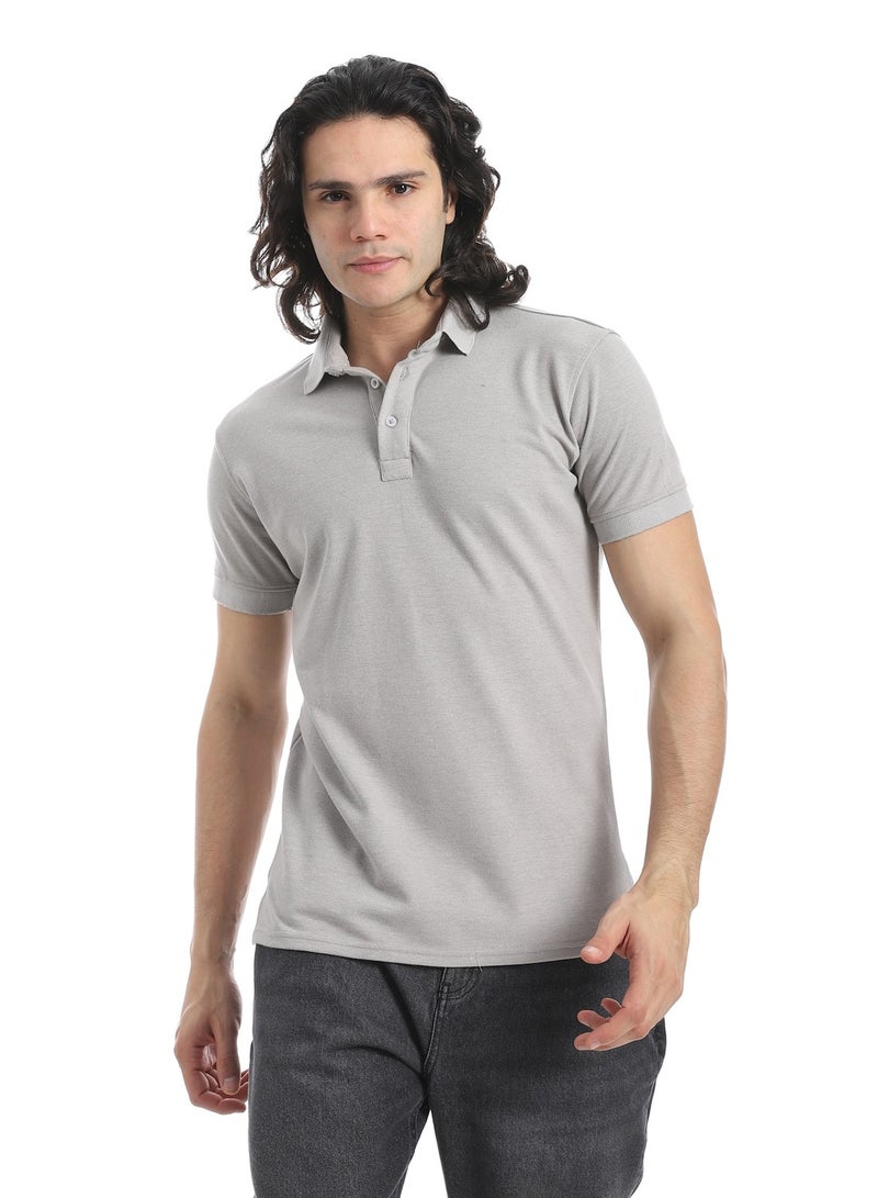 Andora Turn Down Collar Pique Light Grey Polo Shirt_Grey - Image 1