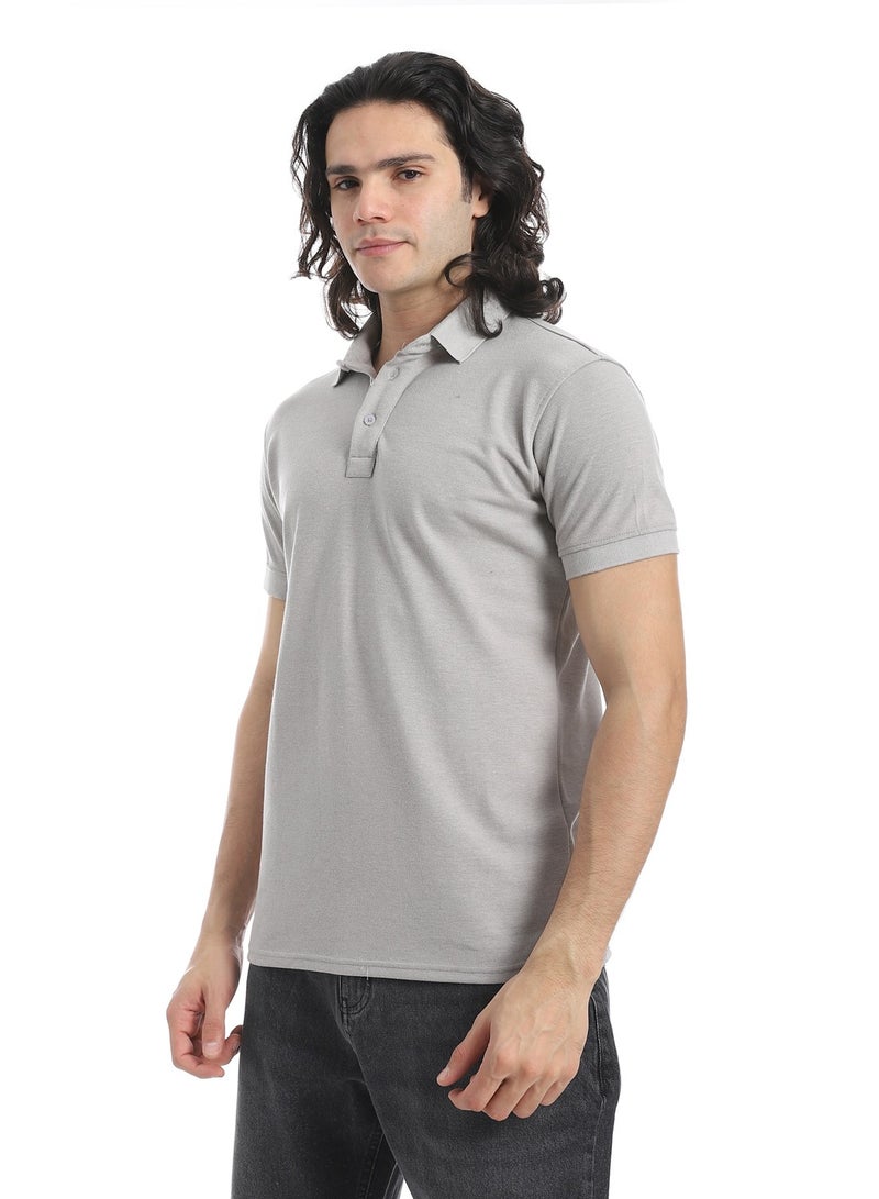Andora Turn Down Collar Pique Light Grey Polo Shirt_Grey - Image 2