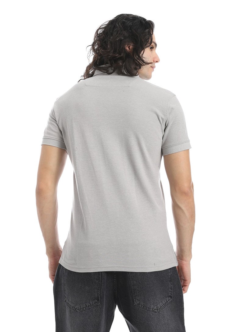 Andora Turn Down Collar Pique Light Grey Polo Shirt_Grey - Image 3