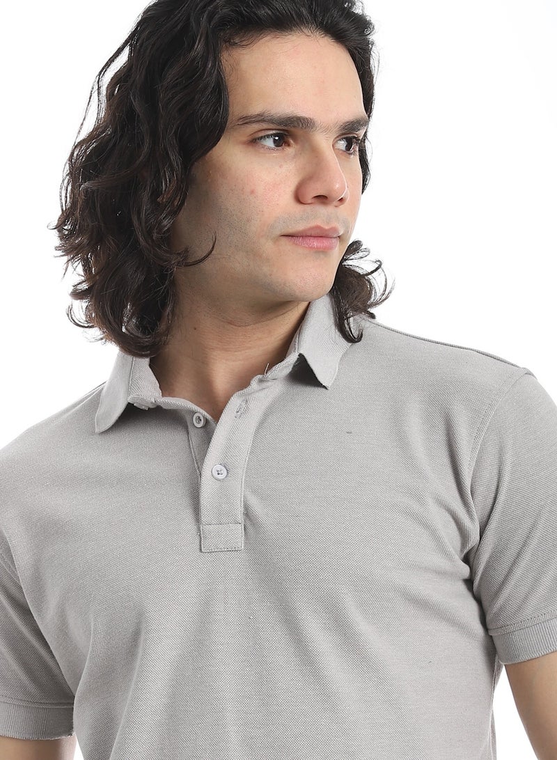 Andora Turn Down Collar Pique Light Grey Polo Shirt_Grey - Image 4