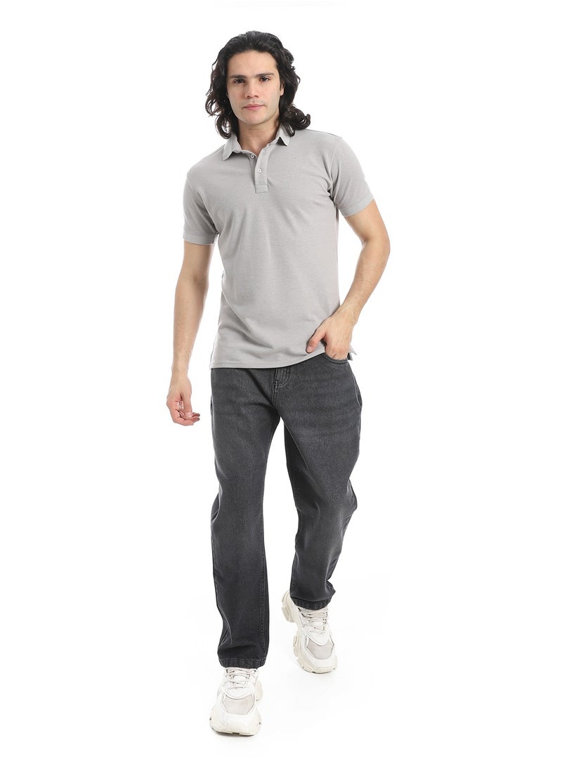 Andora Turn Down Collar Pique Light Grey Polo Shirt_Grey - Image 5