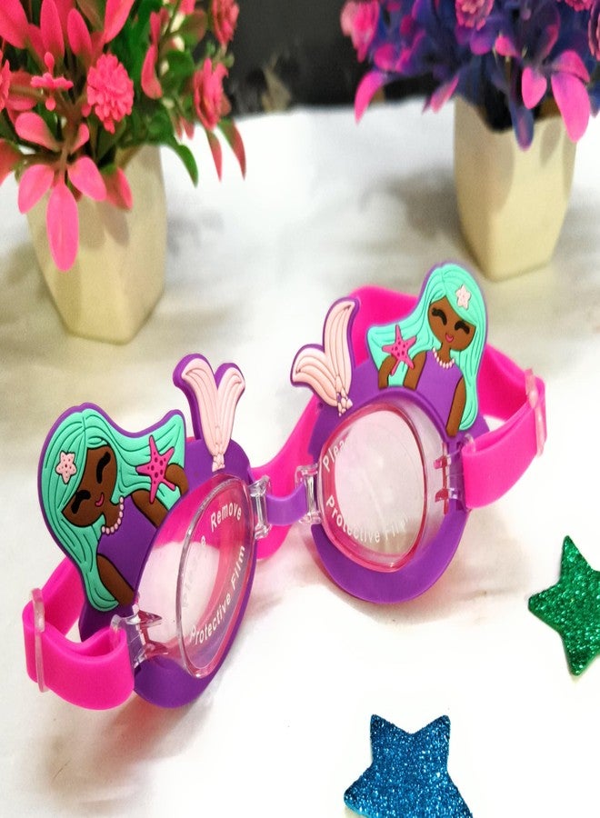 CLICKETY CLACK™ Kids Swimming Goggles Animal Cartoon Design/Birthay Summer theme water resistant, anti fog cute adjustable size googles for kids age 3-14 (pack -1) (Mermaid Pink) - Image 1