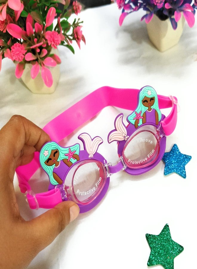 CLICKETY CLACK™ Kids Swimming Goggles Animal Cartoon Design/Birthay Summer theme water resistant, anti fog cute adjustable size googles for kids age 3-14 (pack -1) (Mermaid Pink) - Image 3
