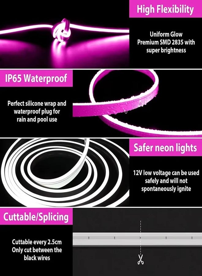 ATULUX 16.4 Ft Neon LED Strip Light with 12V Adapter, IP65 Waterproof Silicone Flexible Rope Light for Indoor and Outdoor Home Decor, Pink - Image 5