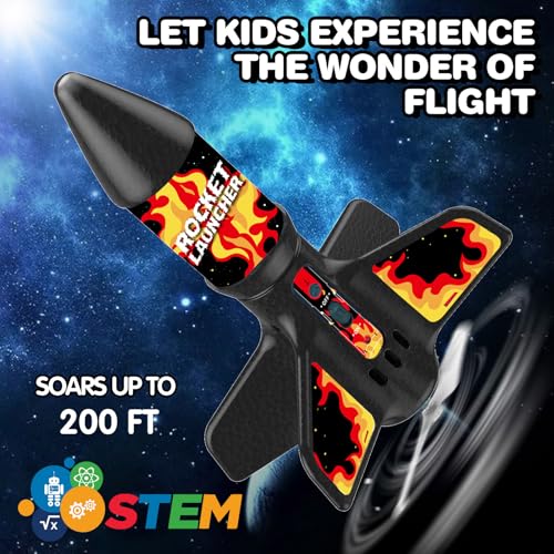 Eieymct Rocket Launcher for Kids SelfLaunching 200 ft Motorized Outdoor Electric Play Toy High Flying Kids Play Air Rocket with Launch Set Birthday Toys Gifts for Boys 812 Flame Pattern - Image 5