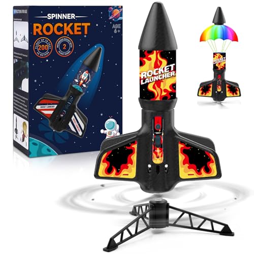 Eieymct Rocket Launcher for Kids SelfLaunching 200 ft Motorized Outdoor Electric Play Toy High Flying Kids Play Air Rocket with Launch Set Birthday Toys Gifts for Boys 812 Flame Pattern - Image 1