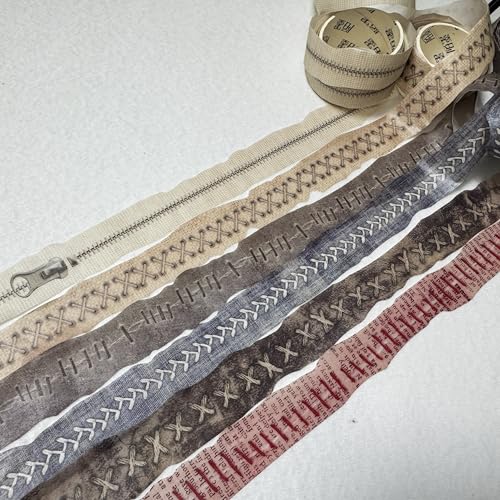MOLNESO 6 Rolls Sewing Theme Washi Tape Set Vintage Fabric Texture Style Decorative Masking Tape with Torn Edges for Journals Scrapbooking Junk Journal DIY Crafts 079656ft Each - Image 1