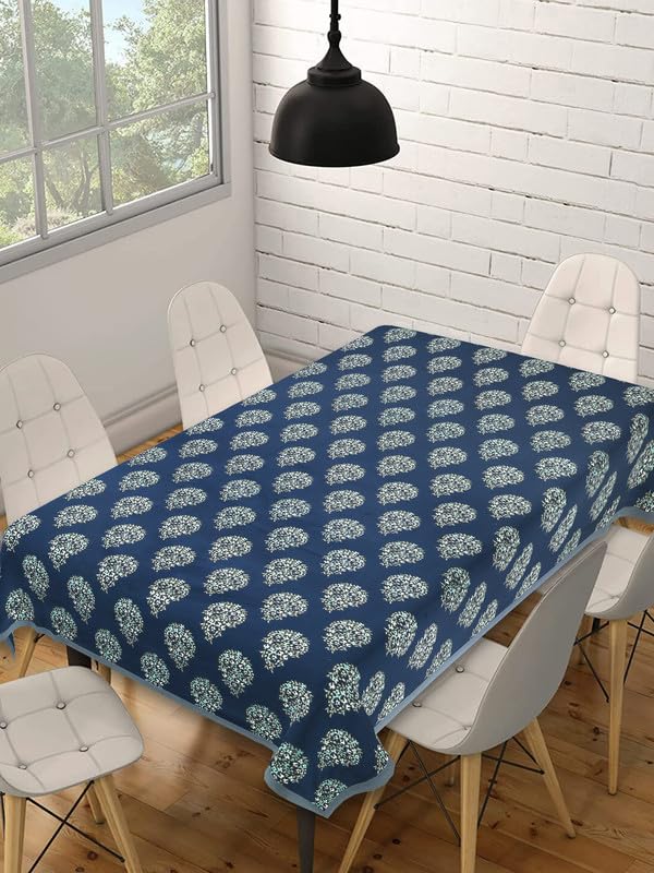 Go Texstylers Cotton Rectangular Pack of 1 Navy Blue Floral 6 Seater Table Cloth Cover  - Image 1