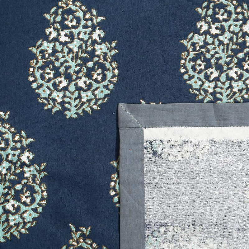 Go Texstylers Cotton Rectangular Pack of 1 Navy Blue Floral 6 Seater Table Cloth Cover  - Image 5