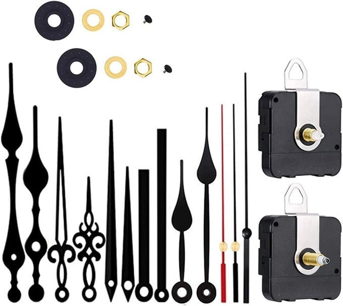 2 PIECES SILENT CLOCK MOVEMENT MECHANISM LONG AND SHORT SHAFT WITH 6 DIFFERENT PAIRS OF HANDS DIY CLOCK REPAIR PARTS MOTOR REPLACEMEN