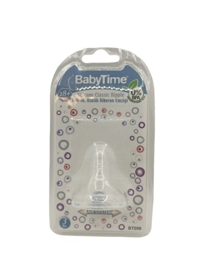 BabyTime - Silicone Classic Bottle Nipple No. 3 (18+ Months) Anti-Colic Air System BPA Free - BT098