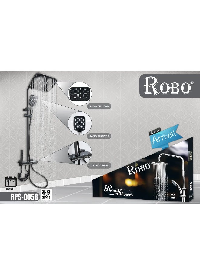 ROBO Premium Matte Grey Shower System | Rectangular Rain Shower, Hand Spray, Faucet & Mixer | Modern Bathroom 