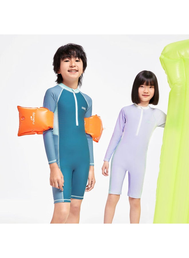 Annil Anner Children's Long Sleeve One-piece Swimsuit Set For Boys And Girls, Summer Sunscreen Elastic Splicing Fashion - Image 1