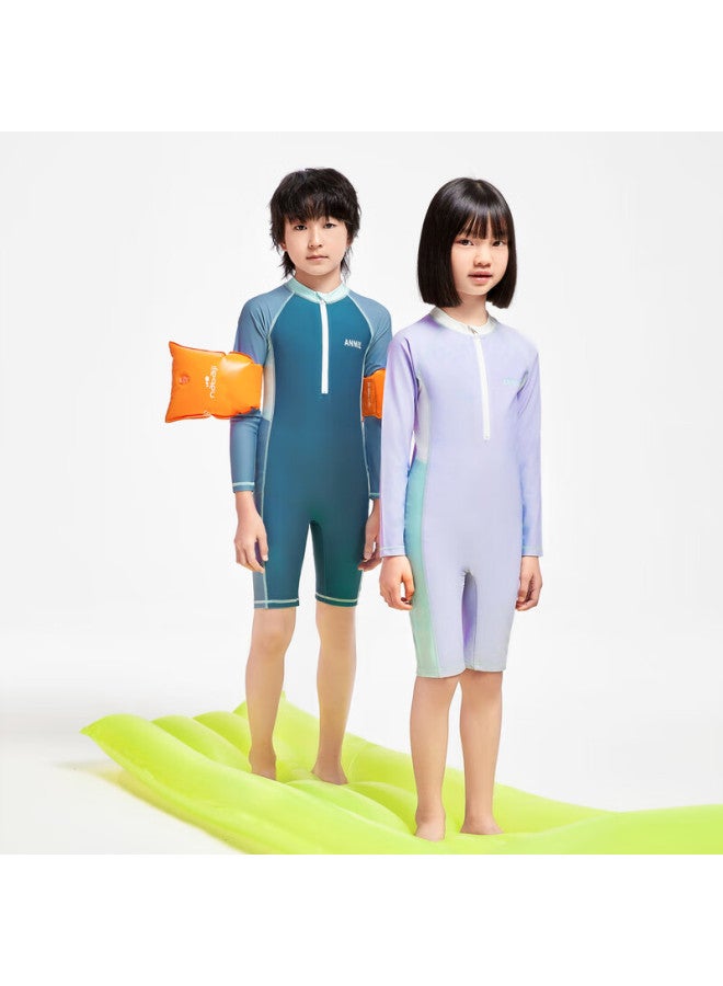 Annil Anner Children's Long Sleeve One-piece Swimsuit Set For Boys And Girls, Summer Sunscreen Elastic Splicing Fashion - Image 4