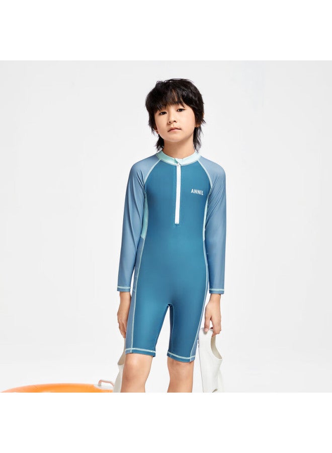 Annil Anner Children's Long Sleeve One-piece Swimsuit Set For Boys And Girls, Summer Sunscreen Elastic Splicing Fashion - Image 3
