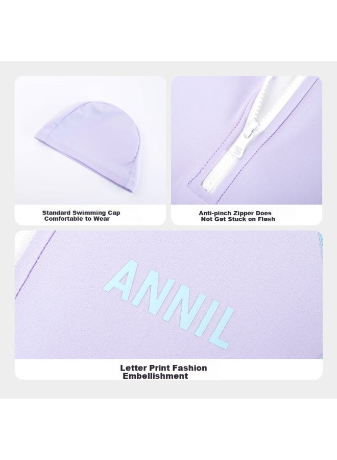 Annil Anner Children's Long Sleeve One-piece Swimsuit Set For Boys And Girls, Summer Sunscreen Elastic Splicing Fashion - Image 5