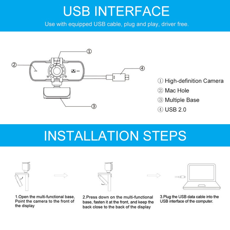 كاميرا ويب USB P5 بدقة عالية 2K كاميرا حاسوب لاجتماعات مع ميكروفون كاميرا فيديو بدون برامج تشغيل قابلة للشبك لجهاز الكمبيوتر المحمول أو المكتبي - Image 5