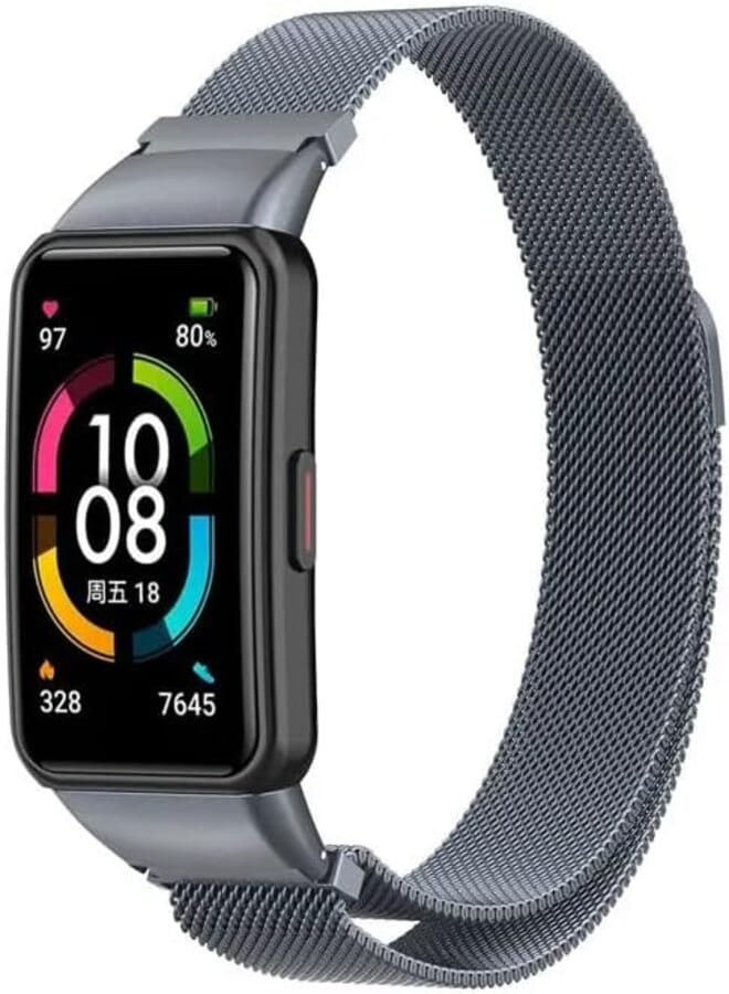 Next Store Compatible with Huawei Band 6 Stainless Steel Mesh Band Adjustable Replacement Strap with Magnetic Closure Fits Men Women