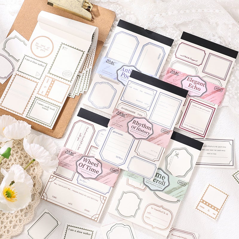 Ancient Rhyme Blank Record Non-Sticky Note Paper Retro Border Message Note Book Stamp Border Hand Account Decoration Material - Image 2