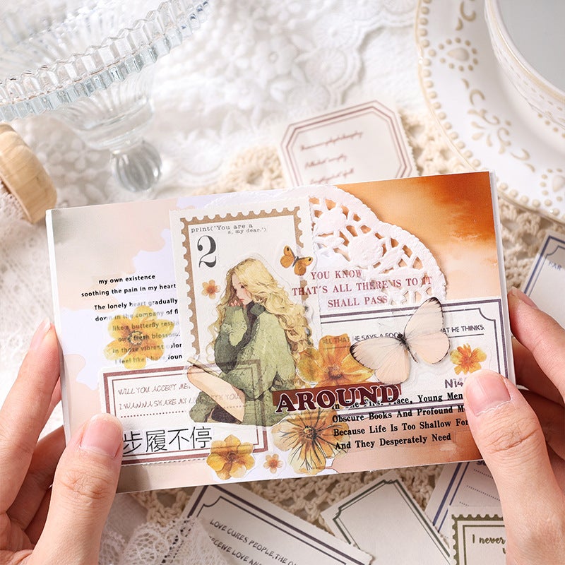 Ancient Rhyme Blank Record Non-Sticky Note Paper Retro Border Message Note Book Stamp Border Hand Account Decoration Material - Image 3
