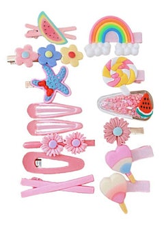 Vinayakart 14 Pcs Multi Combo Hair Clips For Kids Cute Characters Pretty Snap Pink Hairpins Hair Accessories For Small Girls Kids (Pink)  - Image 2