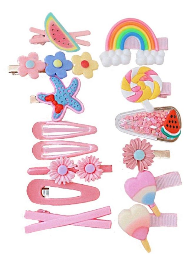 Vinayakart 14 Pcs Multi Combo Hair Clips For Kids Cute Characters Pretty Snap Pink Hairpins Hair Accessories For Small Girls Kids (Pink) - Image 2