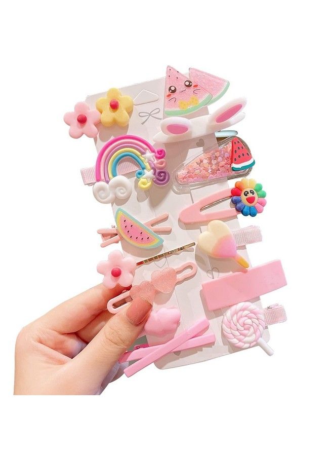 Vinayakart 14 Pcs Multi Combo Hair Clips For Kids Cute Characters Pretty Snap Pink Hairpins Hair Accessories For Small Girls Kids (Pink) - Image 3