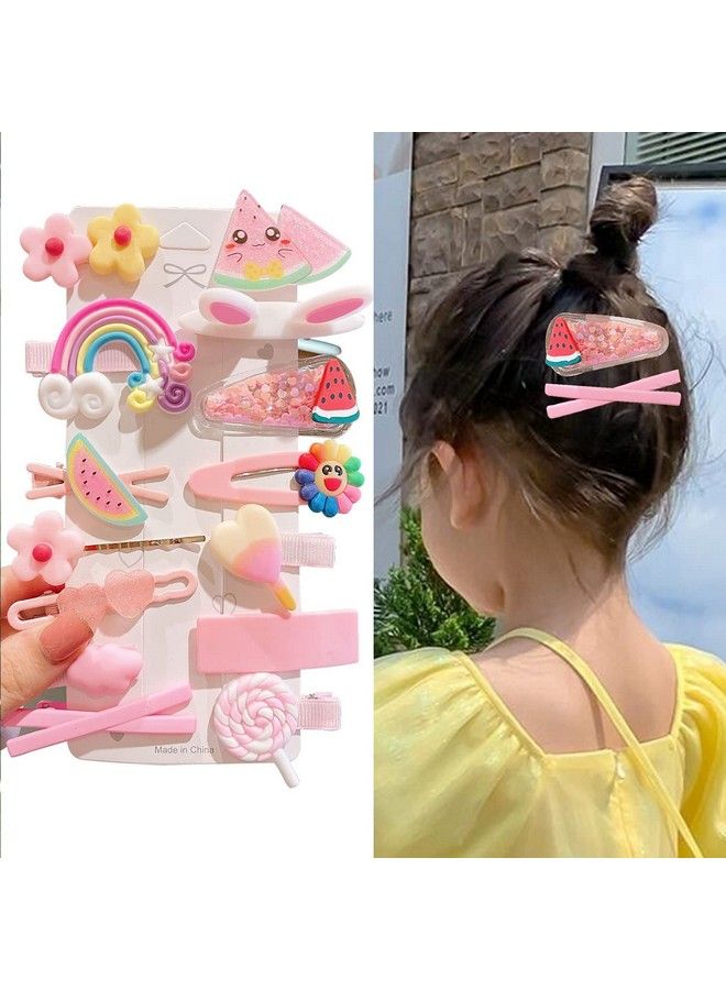 Vinayakart 14 Pcs Multi Combo Hair Clips For Kids Cute Characters Pretty Snap Pink Hairpins Hair Accessories For Small Girls Kids (Pink) - Image 4