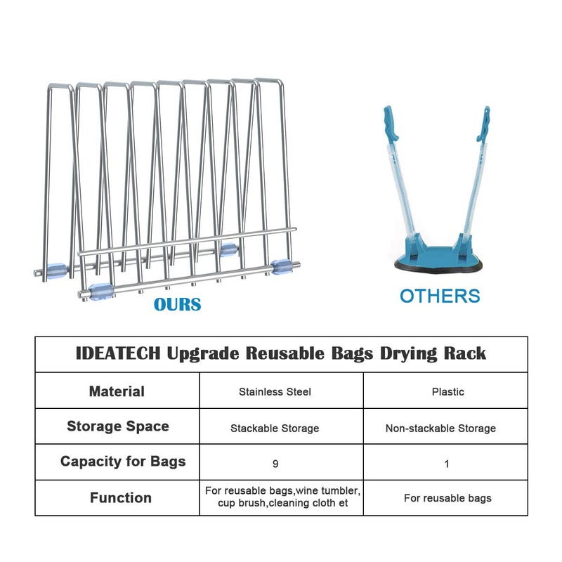 IDEATECH Bags Rack, Drying Rack for Bags, Stainless Stand, File Organizer Desktop Storage Book Shelf, Kitchen Storage & Organization (Silver) - Image 4