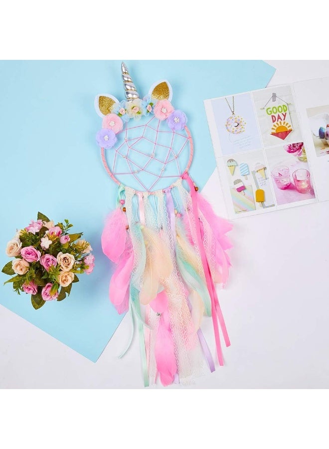 QtGirl Dream Catchers for Kids Unicorn Feather Wall Decor for Girls Bedroom Flower Wall Hanging Decoration - Image 3